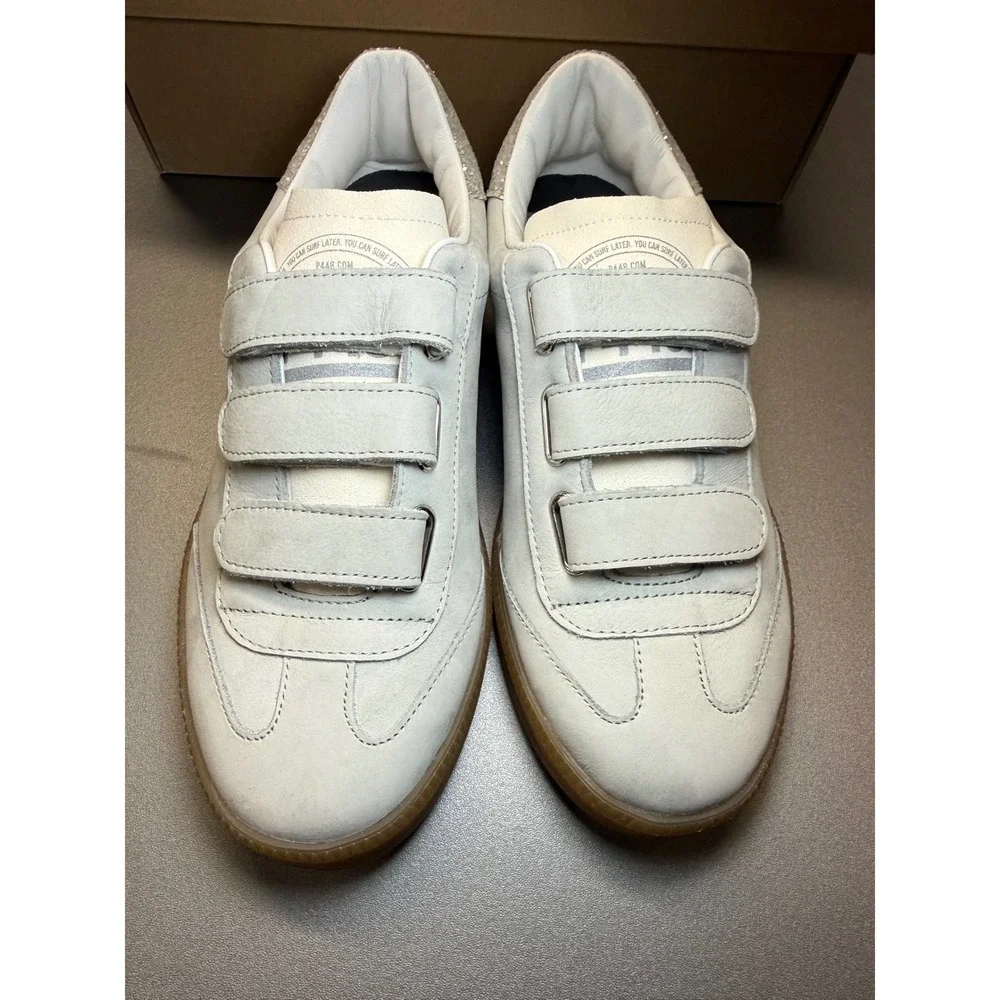 P448 John Recycled Leather Triple‎ Strap Sneakers Grey Silver Glitter Gum Sole